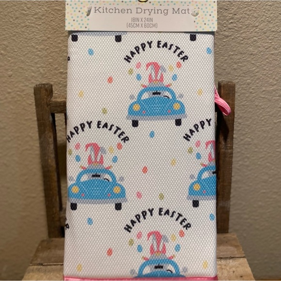 Gnome Easter Dish Drying Mat, Bunny Gnome Driving A Blue Car Dish Drying Mat - Picture 4 of 13